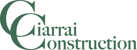 Ciarrai Construction large green text logo.